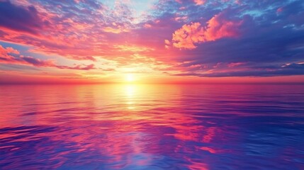 Fototapeta premium Spectacular Sunset over Calm Ocean Waters A Vivid Display of Colors in the Evening Sky
