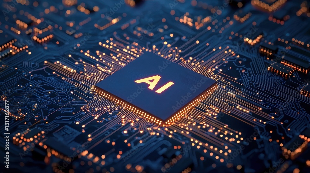 Aufkleber abstract technology background with ai chip in circuit board design