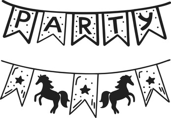 Fototapeta premium Party banner with horse decoration, star patterns, celebration theme