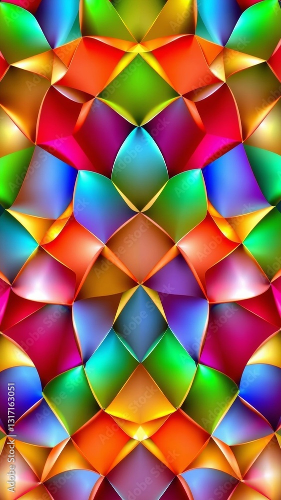Sticker colorful geometric pattern with shiny textures and vibrant hues creating a lively visual feast