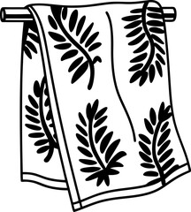 Obraz premium decorative towel with leaf pattern on towel rack mono line black and white illustration design