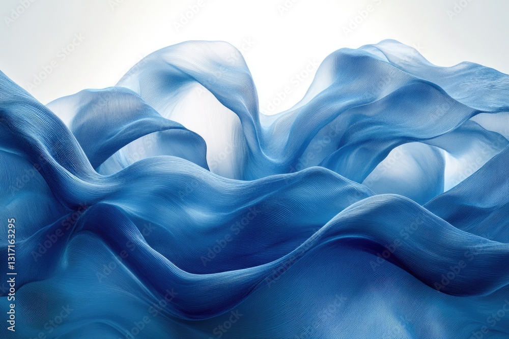 Poster abstract image of flowing blue silk fabric, creating soft, wave-like patterns.