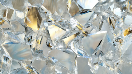 Intricate arrangement of shimmering crystal shards reflecting light in a close-up view