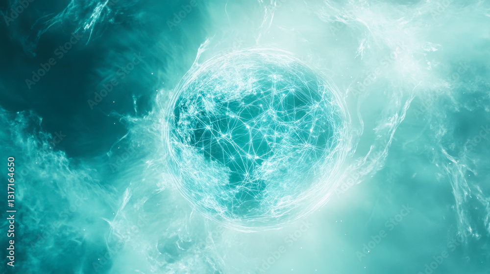 Poster delicate structure of a transparent sphere with intricate patterns in an ethereal setting