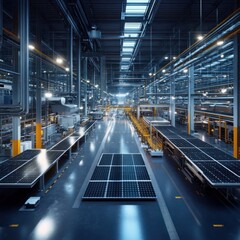 Obraz premium A high-capacity industrial power generation factory producing components for solar farms.