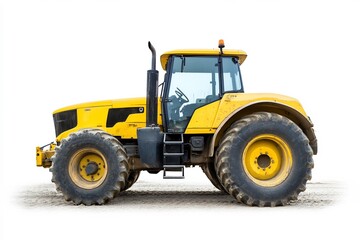 Obraz premium Yellow tractor, side view, field, agriculture
