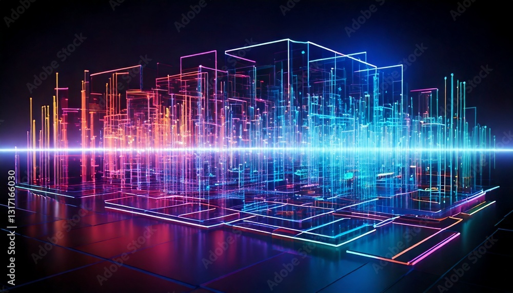 Aufkleber 3d render of a futuristic ai interface with holographic data streams, vibrant neon colors, and ample
