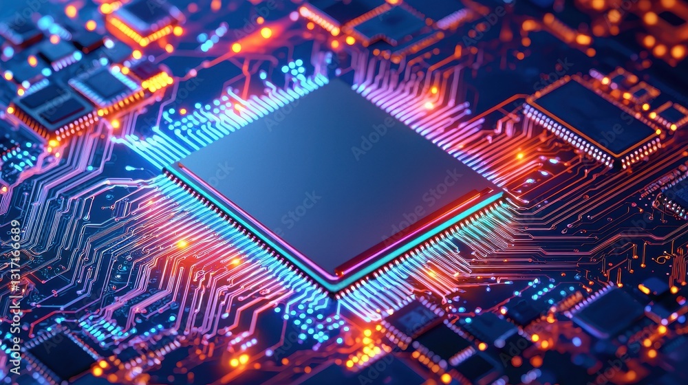 Aufkleber colorful abstract circuit board with microprocessor and lights