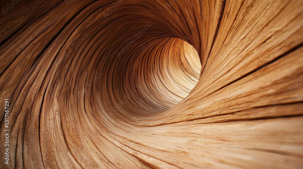 Poster intricate patterns of wood grain inside a spiral tunnel structure