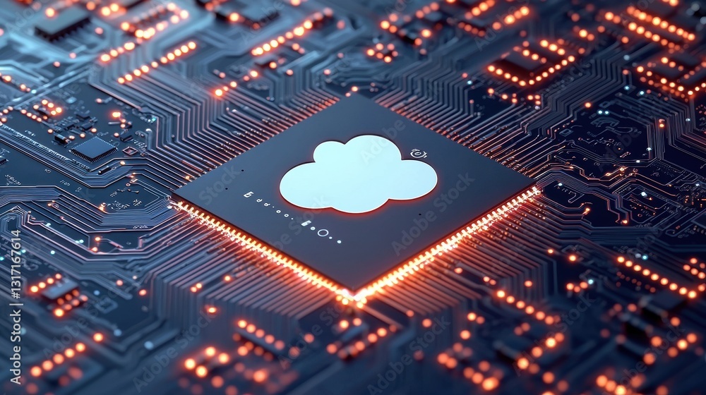 Poster cloud technology concept with processor and circuitry background