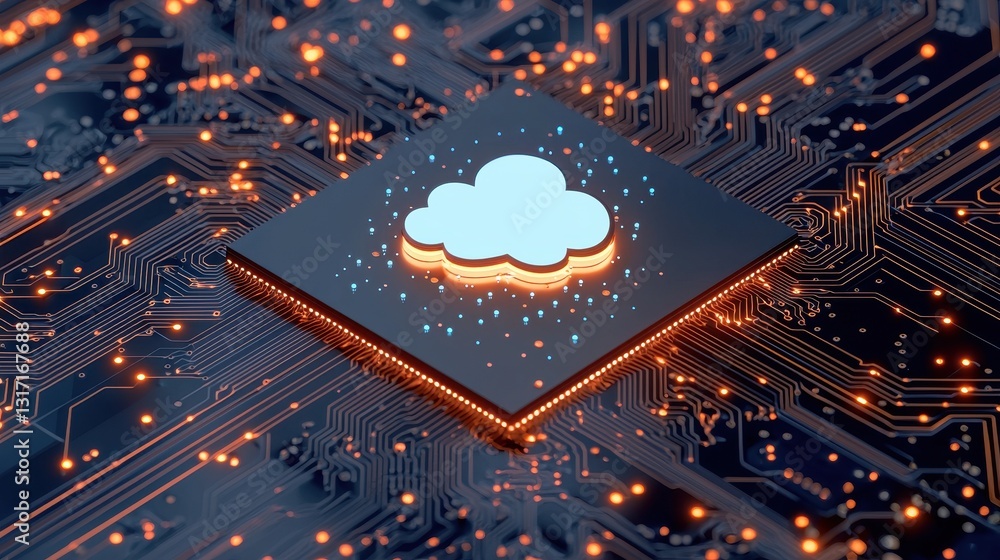 Aufkleber cloud computing symbol on circuit board with digital effects