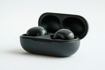 Modern wireless earbuds in open charging case