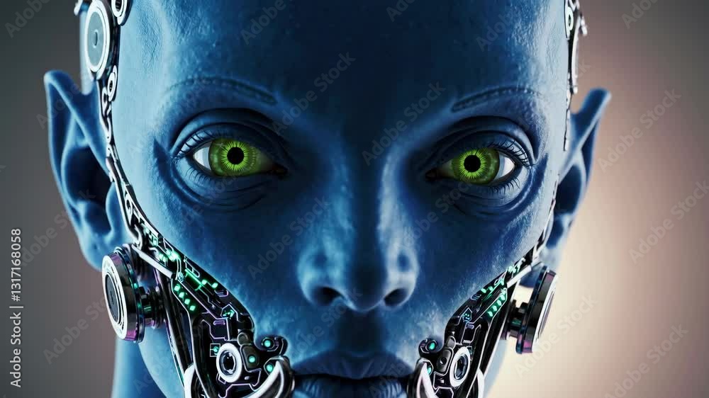Aufkleber advanced robot design showcases intricate details and vibrant colors in futuristic setting