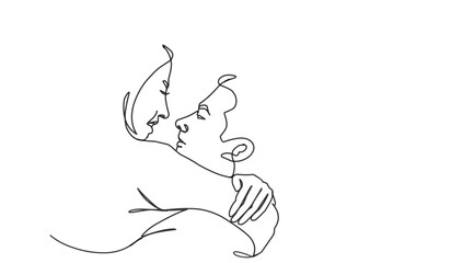 Couple Creative Contemporary Abstract Line Drawing. Beauty Fashion Peoples. Vector Minimalist Design for Wall Art, Print, Card, Poster