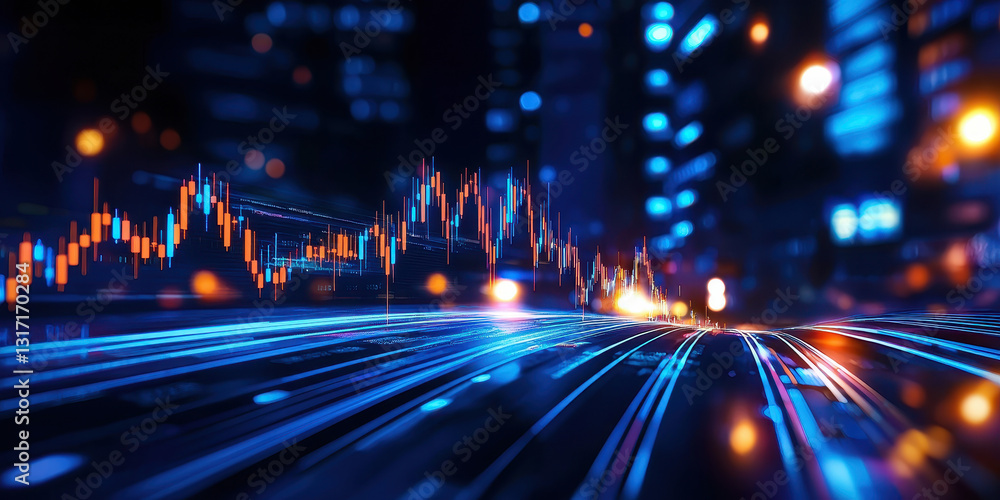 Aufkleber abstract financial data visualization with glowing lines and bars