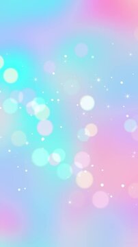 abstract background with pastel colors bokeh lights and shing glitter stars animation, soft unicorn cosmetics and beauty social media vertical motion background