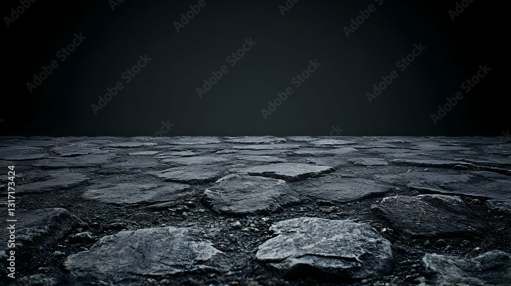 Poster dark grey stone surface with rough texture on a black background ideal for product placement or text