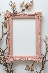 empty pink frame on elegant marble background creating soft minimal aesthetic with gentle luxury and charm