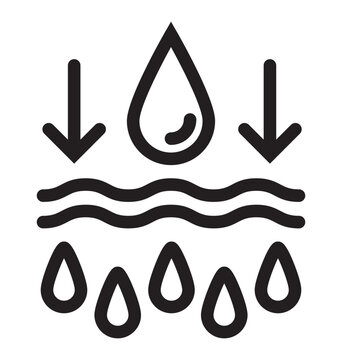 icon representing deep hydration absorption and nourishment featuring oil droplets and downward arrows.