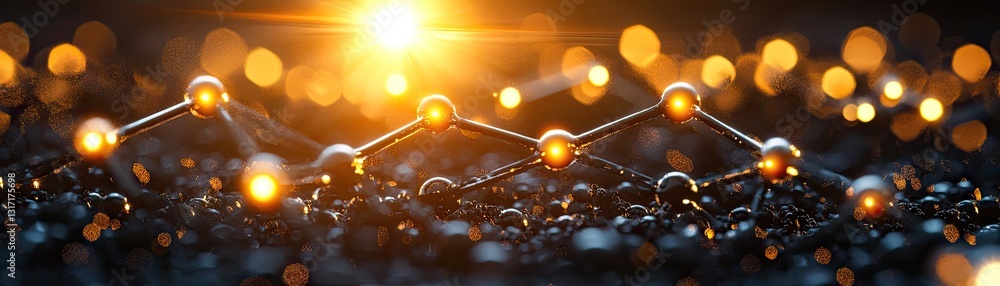 Poster molecular structure sunset bokeh. network connection. science background