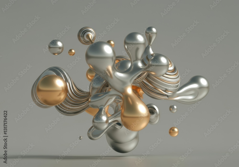 Aufkleber abstract metallic shapes in silver and gold creating a dynamic composition