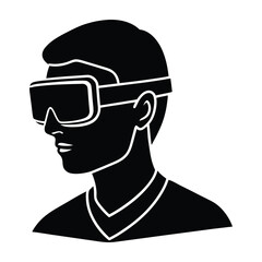 A stylized silhouette of a person wearing vr goggles looking to the left side view. VR Head Set.