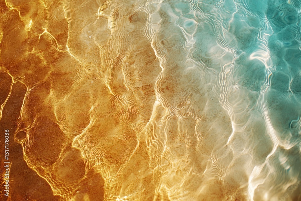 Poster shallow, clear water reveals sandy bottom with sunlight creating mesmerizing patterns and textures.