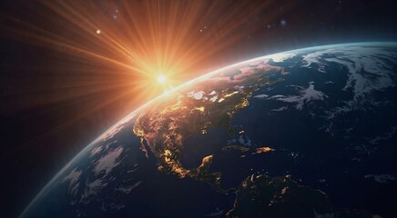 Conceptual visualization of Earth illuminated by distant sunlight in cosmic beauty
