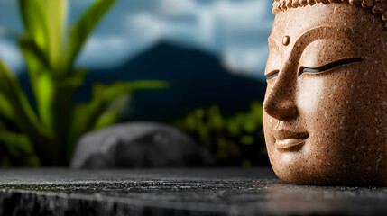 A close up of a serene meditating Buddha statue