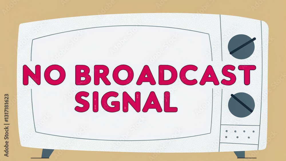 Poster technical difficulties concept, no broadcast signal displayed on retro television set