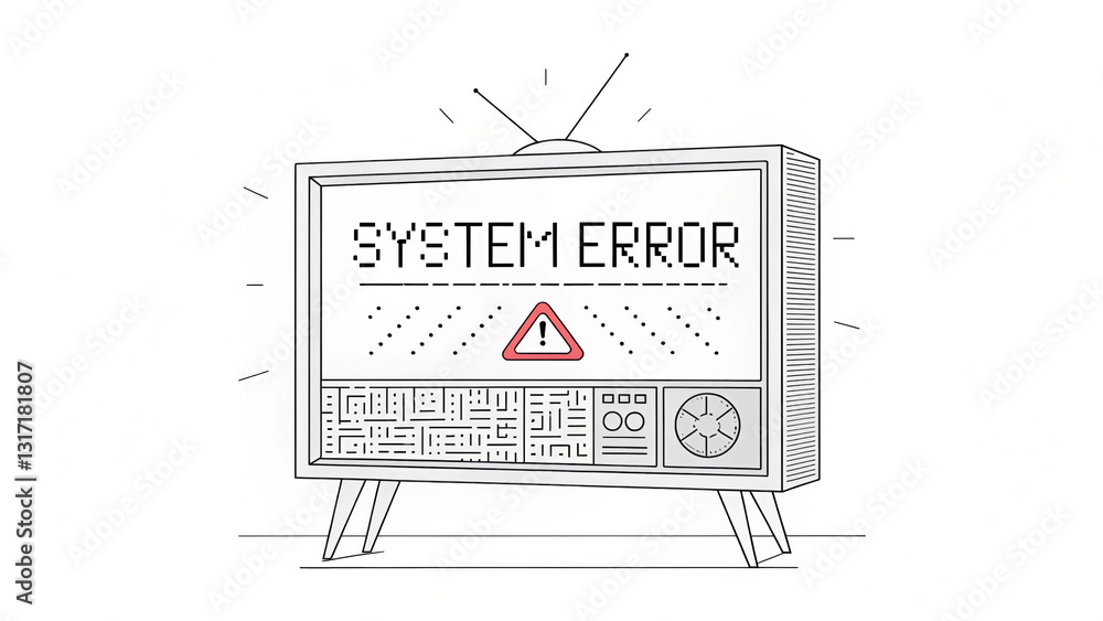 Poster technical difficulties concept, system error message displayed on retro television screen, digital g