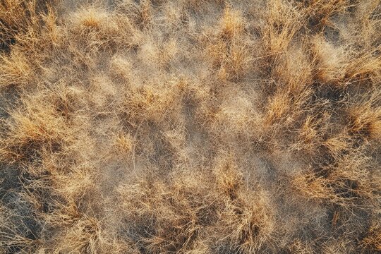 Aerial view of dry, golden grass covering the ground, a texture of nature.