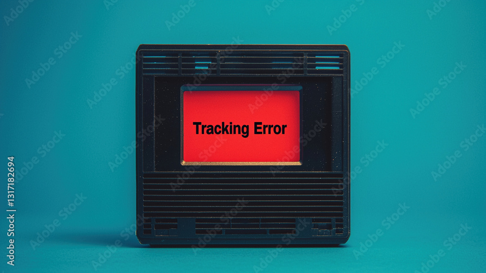 Poster technical difficulties concept, distorted vhs tape with tracking error displayed on bright backgroun