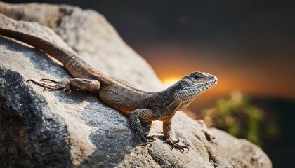 lizard is sitting on a rock