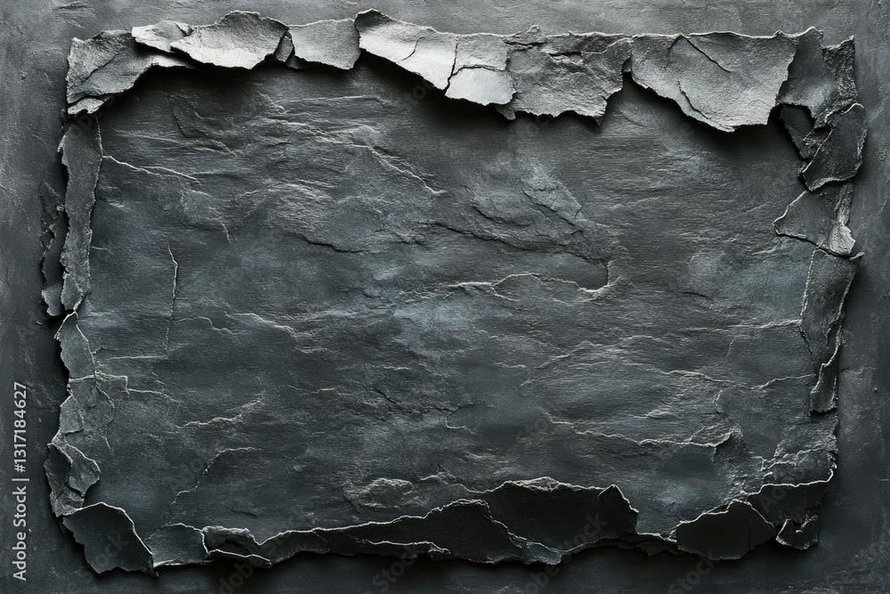 Poster dark grey slate stone texture with a rough, fragmented frame creating a rustic, natural border.