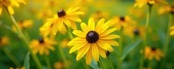 A bundle of freshly cut yellow rudbeckia stems, Blooming, Meadow Flowers