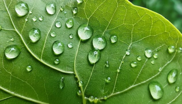 a close up of a fresh green leaf with water droplets on it highlighting its vibrant texture this image is ideal for wellness nature themed projects or health related articles or websites