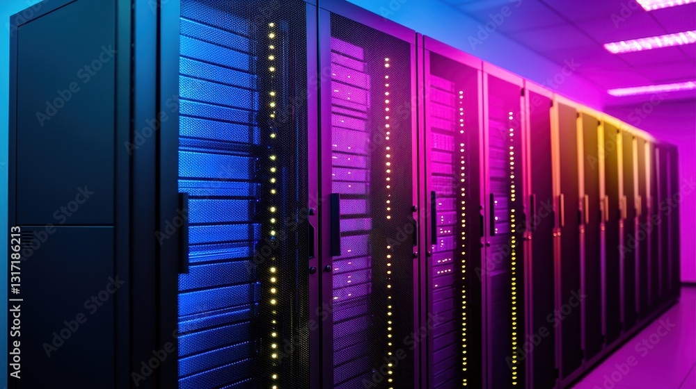 Aufkleber modern data center with colorful led lights and server racks