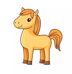 Cute cartoon horse coloring page for kids, simple line art drawing of a cute, friendly pony with a long mane and tail, simple vector illustration clipart set isolated on a white background