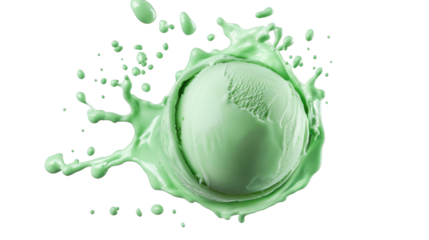 green paint splashes collide on white background