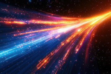 Obraz premium Converging streaks of blue and orange light radiate outwards, resembling cosmic energy or a futuristic speedway in space.