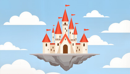 Fototapeta premium Fantasy castle floating in clouds, whimsical imagination