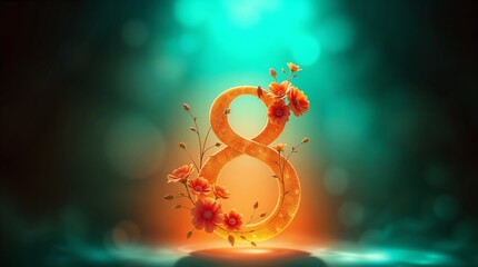 Fototapeta premium Illustration of number 8 and floral decoration for background and banner for 8th march women's day with copy space