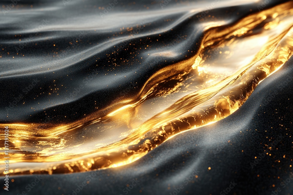 Aufkleber glowing golden liquid flows through a dark, textured surface, creating a mesmerizing, abstract patte