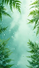 Lush Green Fern Leaves Water Droplets - Modern Nature Concept Spring Marketing Campaigns, Eco-Friendly Wellness Products, Tranquil Nature Background Copy Space