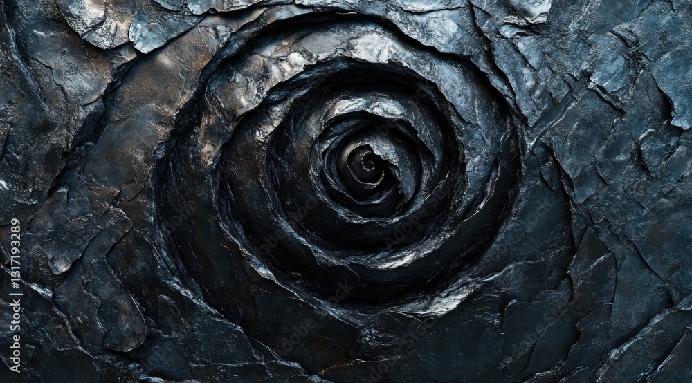 Poster intricate black spiral texture mimics a rose shape, creating a striking visual statement against the