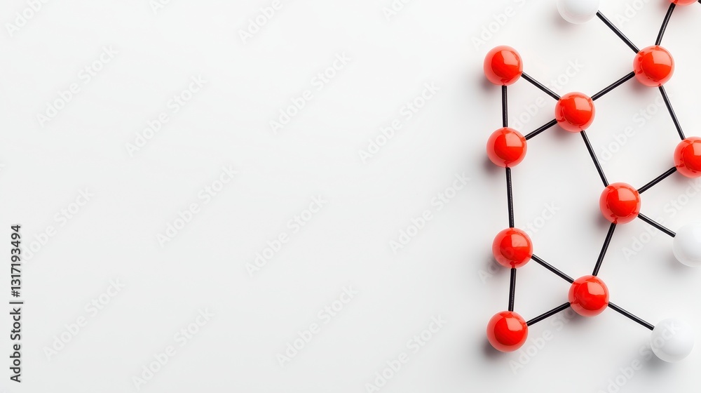 Aufkleber abstract network concept image with red and white spheres connected by black lines on a white backgr