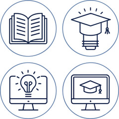 E-Learning Icons Set – Editable Stroke, Online Education, Digital Learning, Training