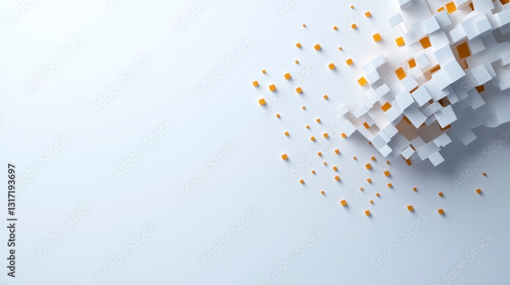 Aufkleber abstract 3d rendering of exploding white and gold cubes on a white background. clean lines and geome