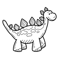 Cute dinosaur stegosaurus. Hand drawn doodle. Herbivore. Ancient animal lizard with spikes on its back. Fauna. Cartoon character for kid. Vector line art illustration.